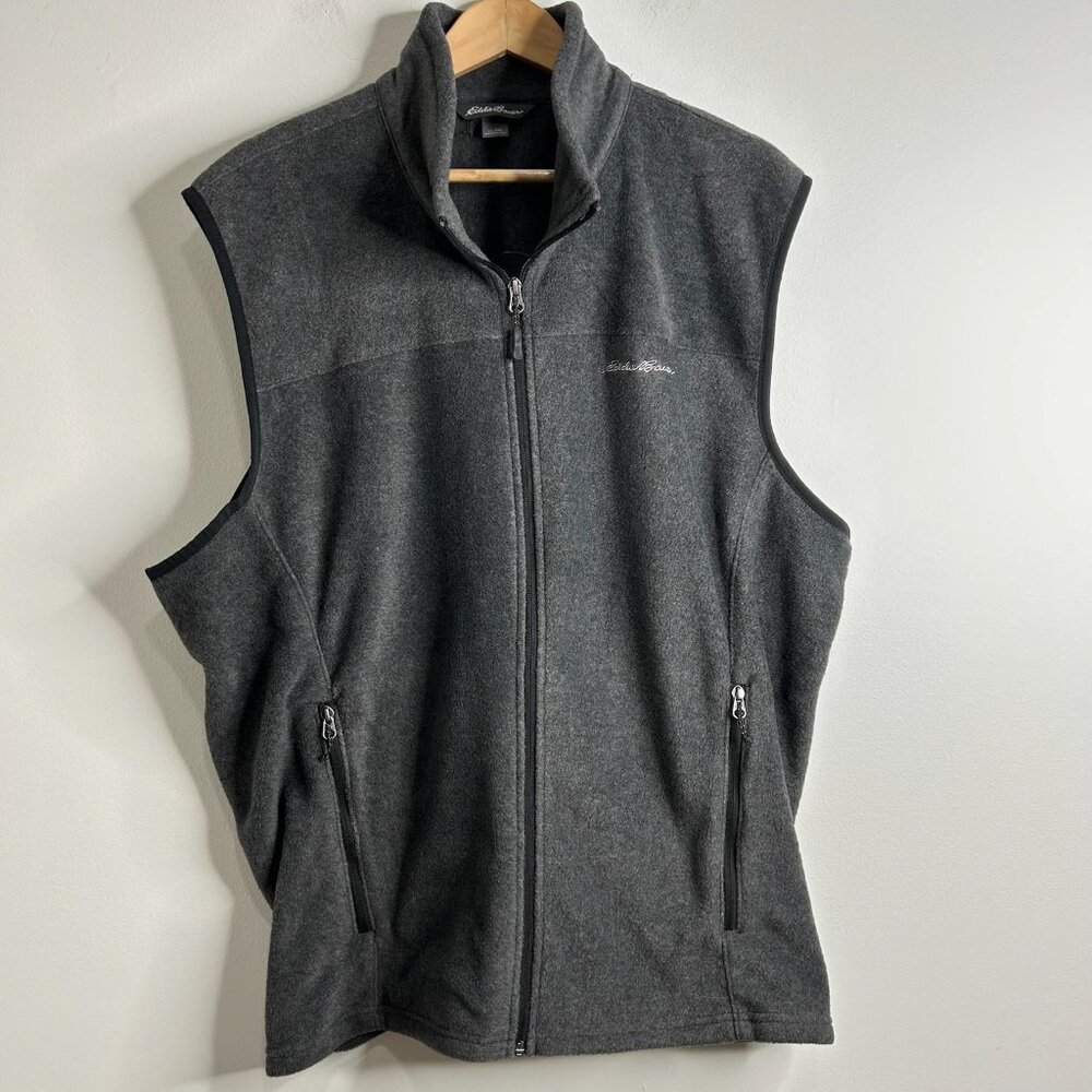 Eddie Bauer Fleece Vest‎ Mens 2XL Gray Full Zip Pockets Outdoor Stand Collar